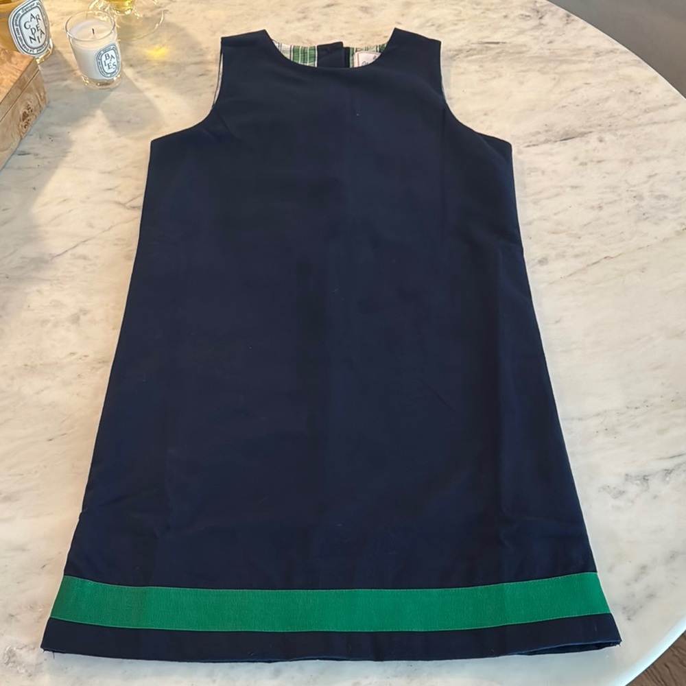 Classic Prep Girls Navy and Green A-Line Sleeveless Dress